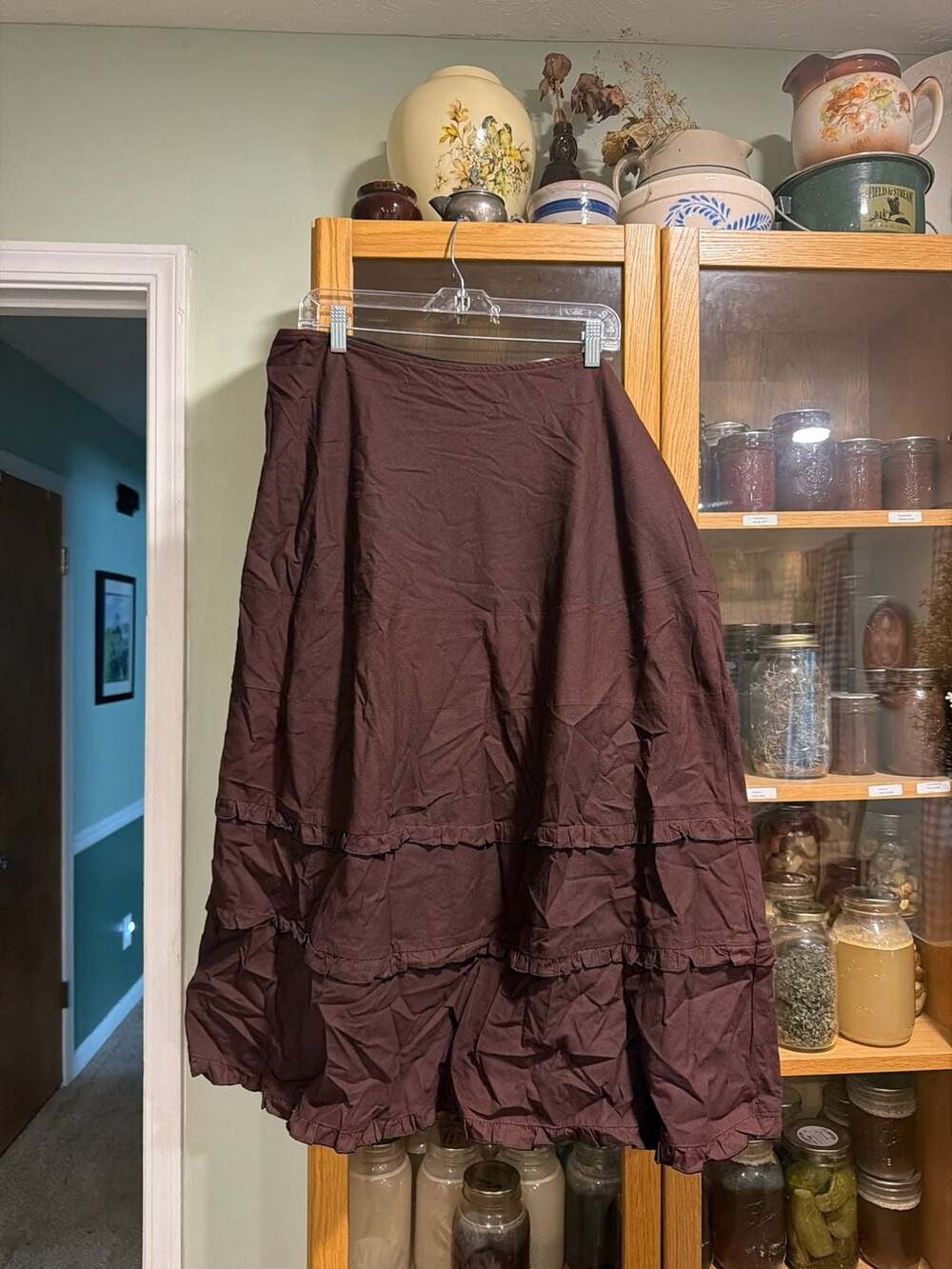 Baranda Woman Brown 100% Cotton Tiered Ruffle Midi Skirt Plus Size 1X